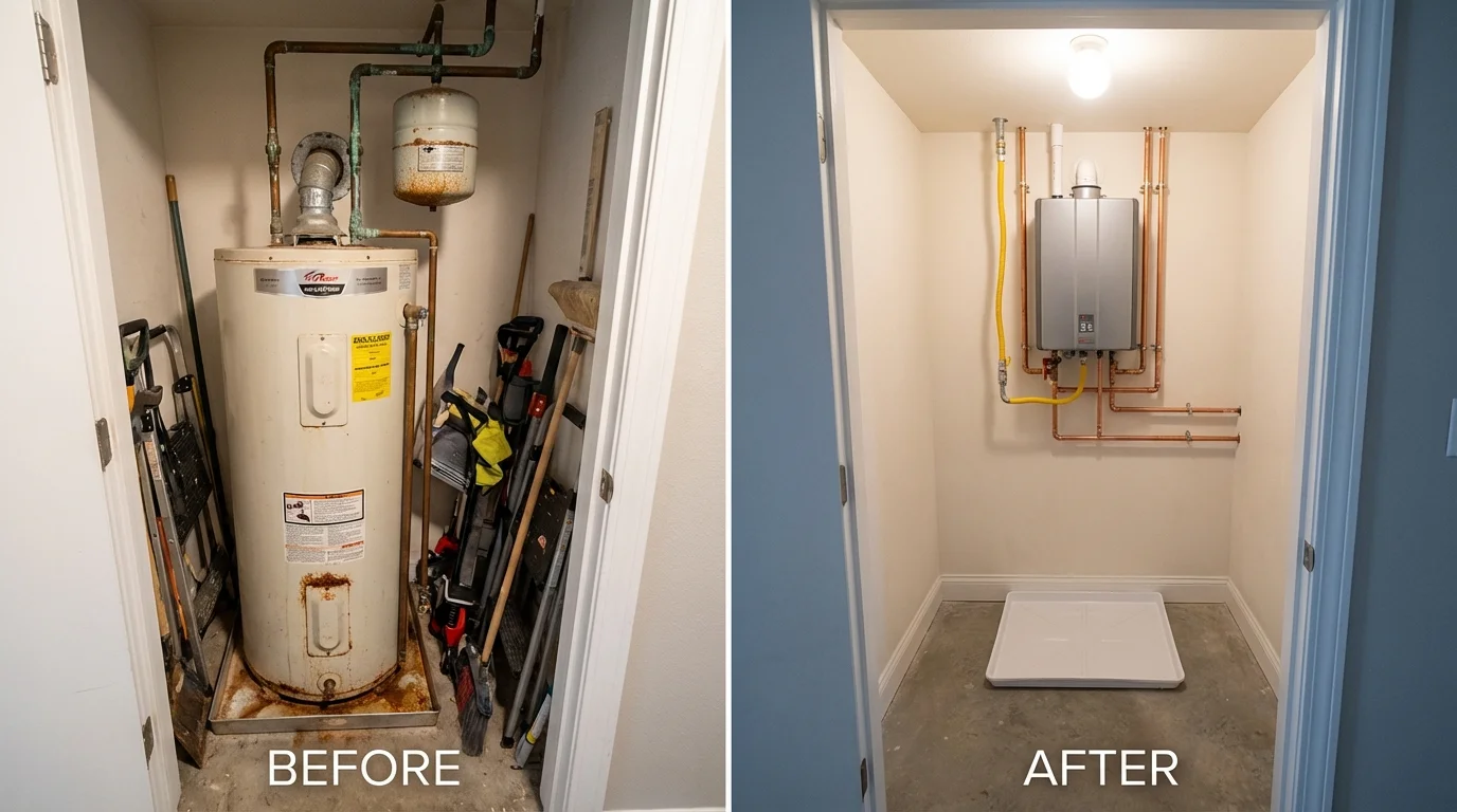 Tank water heater versus wall-mounted tankless unit comparison for Leola, PA homeowners