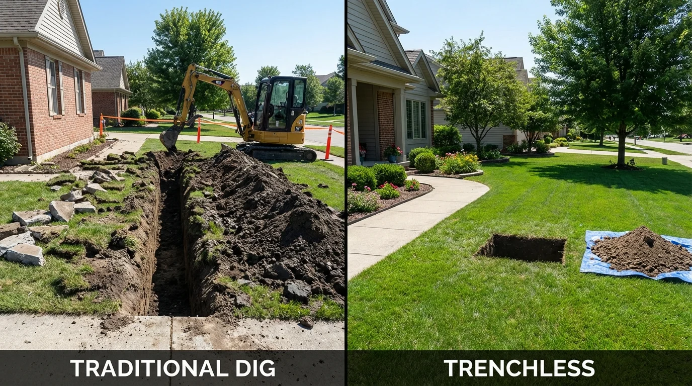 Trenchless sewer repair with minimal yard damage versus traditional excavation in Leola, PA